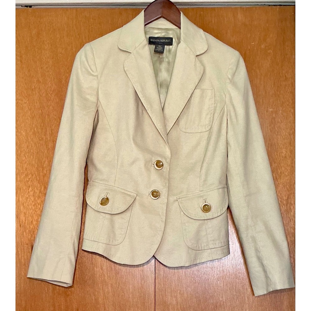 Banana Republic Linen Blend Blazer Jacket Women Size 6 Beige Gold Button Preppy